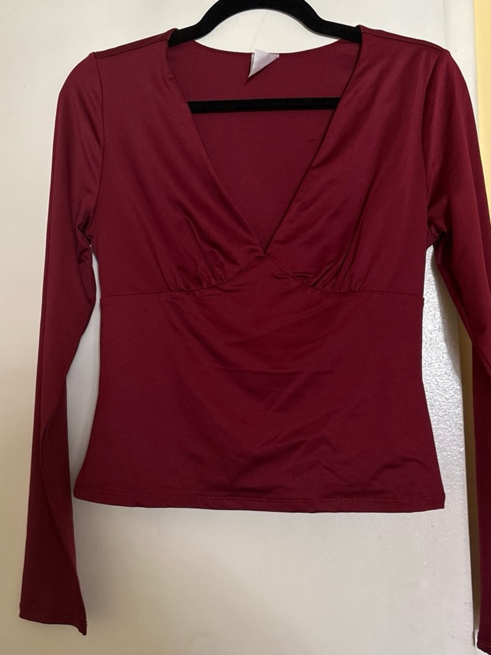 No Boundaries Long Sleeve Deep V Burgundy Top